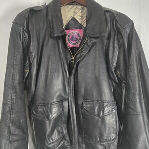 Vintage Burks Bay Leather Bomber Jacket Men's M Black Aviator‎ Full Zip Flight